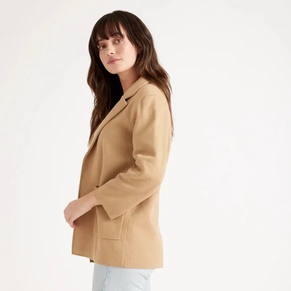 Quince 100% Organic Cotton Knit Blazer, Camel, Tan, Neutral, Capsule Piece, L - Picture 7 of 9